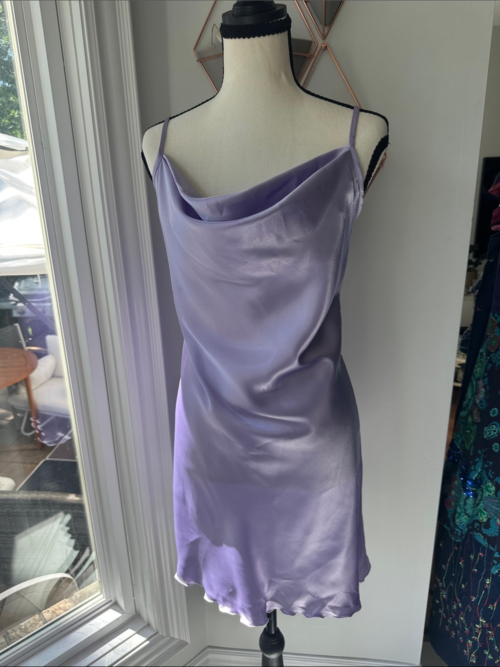 VINTAGE BEBE Lavender Purple Satin Silky Slip Dress Cowl Neck Size X-Large XL